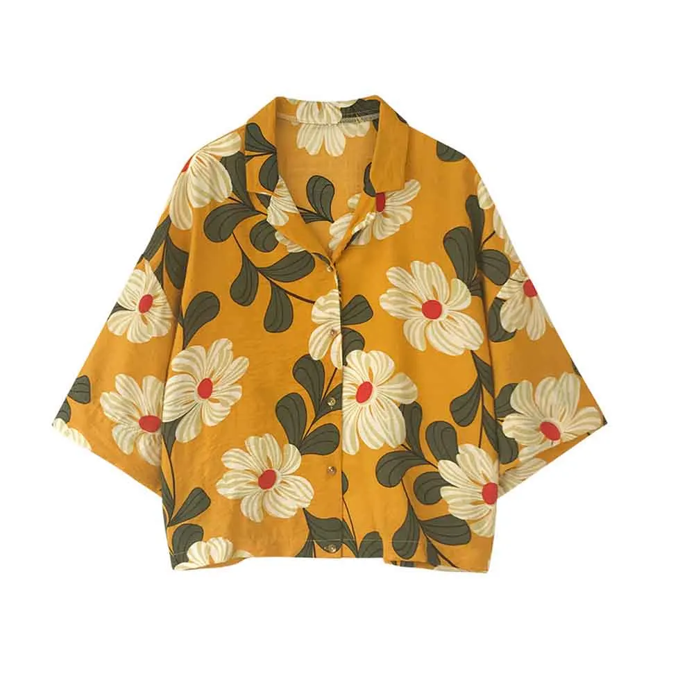 Новинка женская рубашка в стиле ретро с цветочным принтом свободная хлопковая