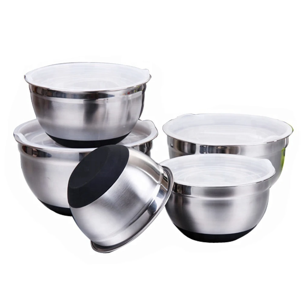 Салатница с крышкой из нержавеющей стали толстая силиконовая Нескользящая миска