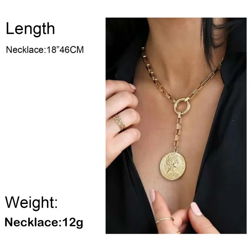 

Fashion New Personality European And American Wild Metal Necklace Portrait Coin Pendant Ladies Alloy Necklace