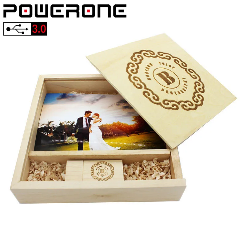 POWERONE USB 3 0 Бесплатная доставка логотип клиента кленовый деревянный фотоальбом