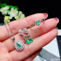 kjjeaxcmy fine jewelry natural emerald 925 sterling silver luxury girl pendant necklace chain earrings ring set support test