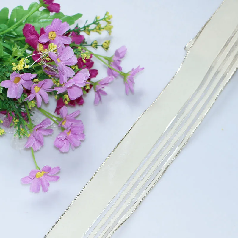 

5.2CM 5-yard DIY accessories with steel wire edge, hard mesh, ribbon, yellow ribbon, decorative Christmas tree gift box