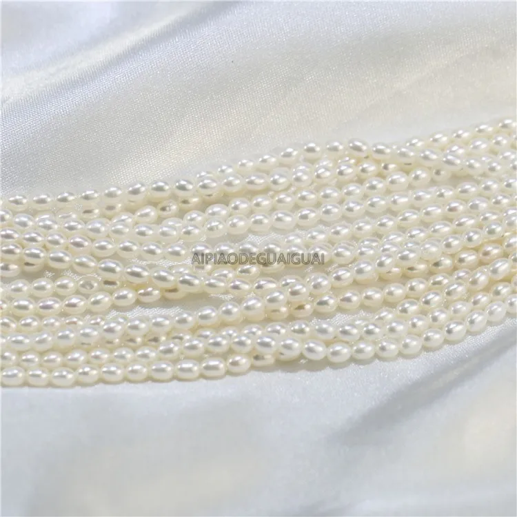

APDGG wholesale 5 Strands Rice freshwater pearl strand 3.5-4mm 3A white pearl strands loose beads women lady jewelry