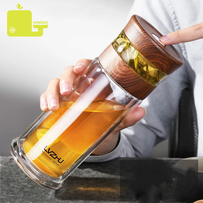 

400ml Portable Double Wall Borosilica Glass Tea Infuser Bottle Of Water With Lid Filter Automobile Car Cup Creative Gift Tumbler