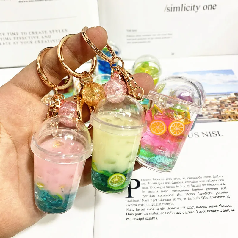 

Mini Milk Tea Ice Cream Keychain Creative Simulation Liquid Plastic Keyring Children Favorite Gift Bag Backpack Keychains Charm