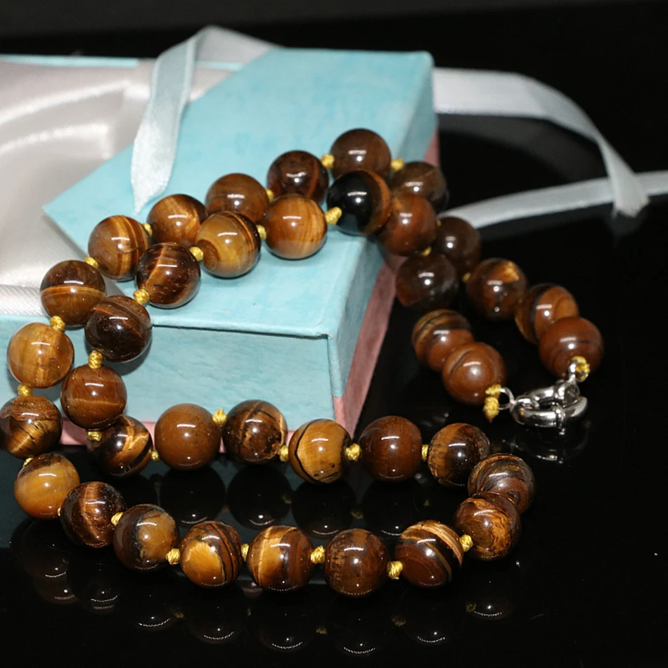 Великолепная женщины neckalce натуральный камень тигровый глаз джаспер 8 мм 10 12