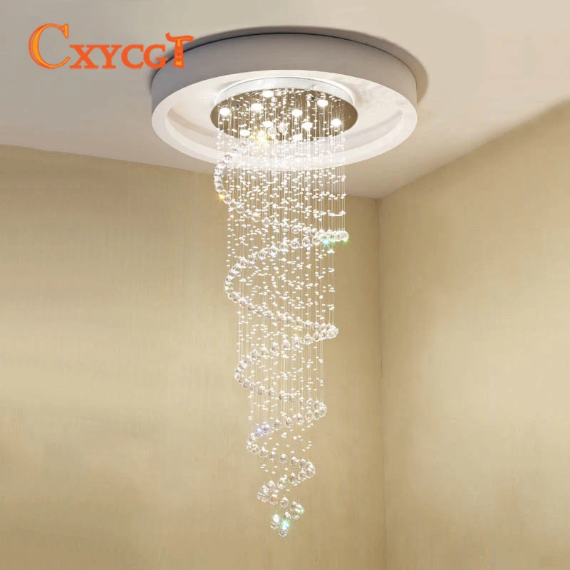 買取 現代の光沢クリスタルシャンデリア照明フィッティングダブル階段主導ペンダントランプ玄関ダイニングルームレストランデコレーション