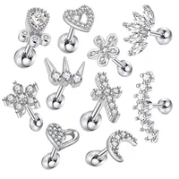10Pc 16G Cz Star Moon Flower Stud Earrings for Women Heart Ear Bone Tragus Rook Conch Helix Piercing Cartilage Labret Jewelry