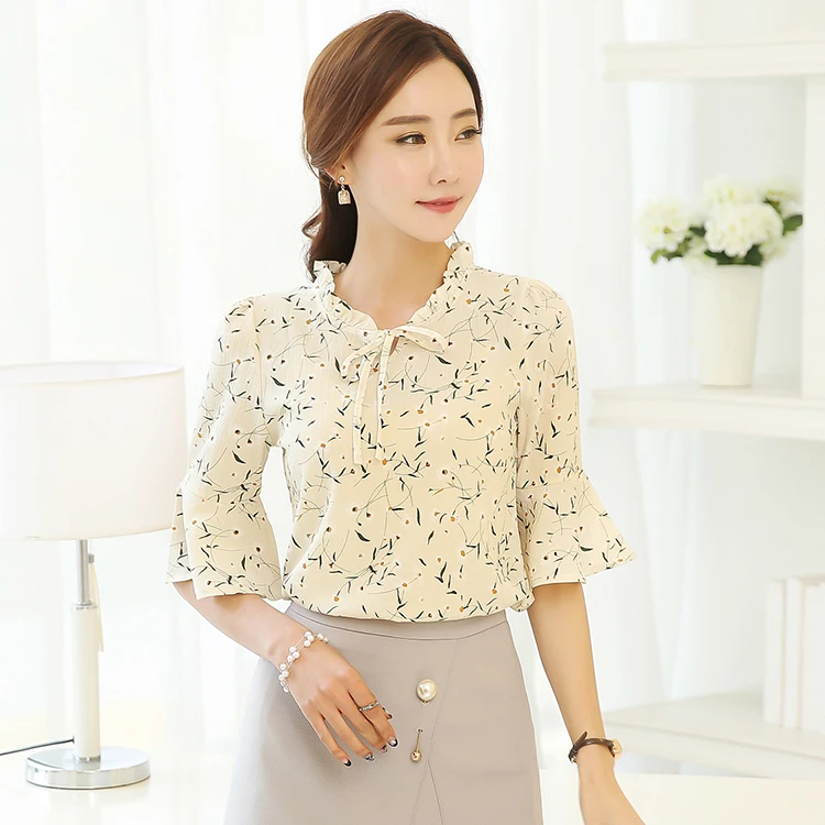 2019 шифоновые Летние Женские модные Блузки блузки с короткими рукавами плюс