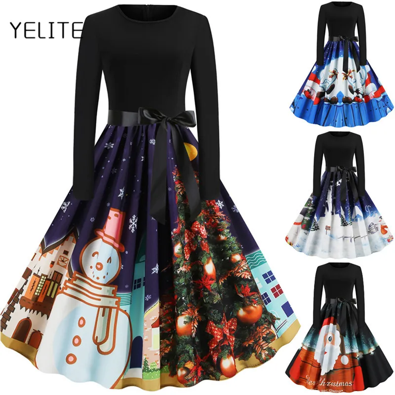 YELITE 2019 новое осеннее женское рождественское платье новогоднее праздничное