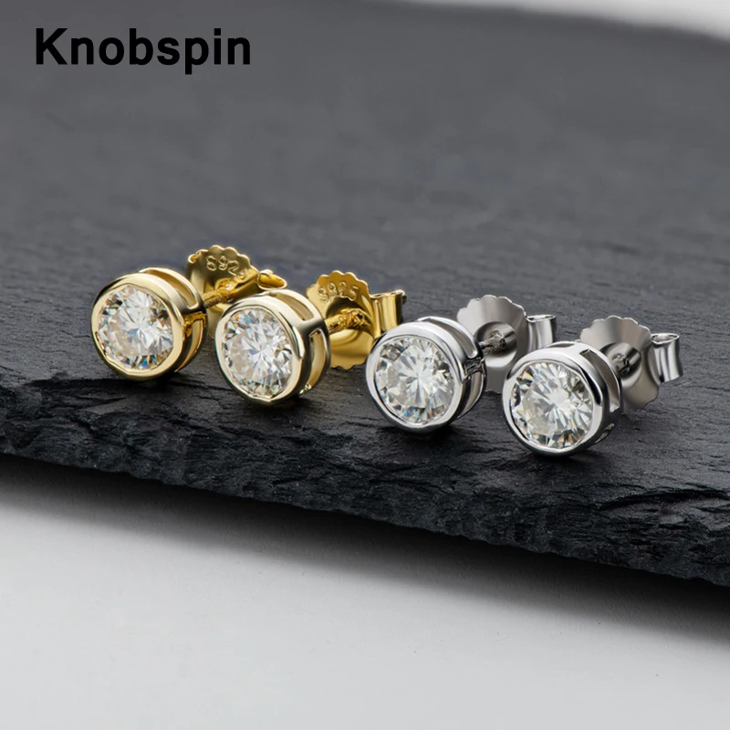 

Knobspin Classic 100% 925 Sterling Silver Real 0.5 Carat D Color Moissanite Round Wedding Stud Earrings For Women Fine Jewelry