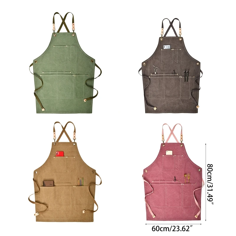 

Summer Canvas Work Apron Denim Version Hairdressing Hairdresser Floral Barista L4MF