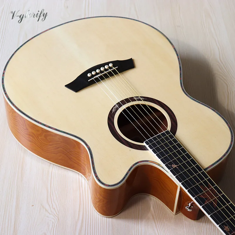 ahorn blatt griffbrett 40 zoll elektrische akustische gitarre cutaway design 6 string ashwood folk gitarre mit zelluloid bindung free global shipping