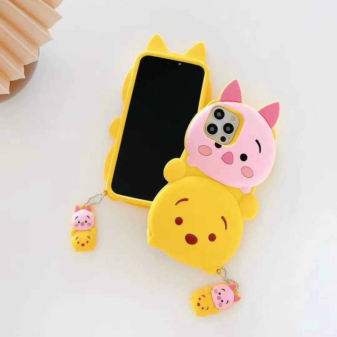 

Disney Piglet Winnie the Pooh Cartoon Mobile Phone Case with Pendant for iPhone 11 13 12 Pro Max Mini XR XS 7 8 Plus Cute Covers