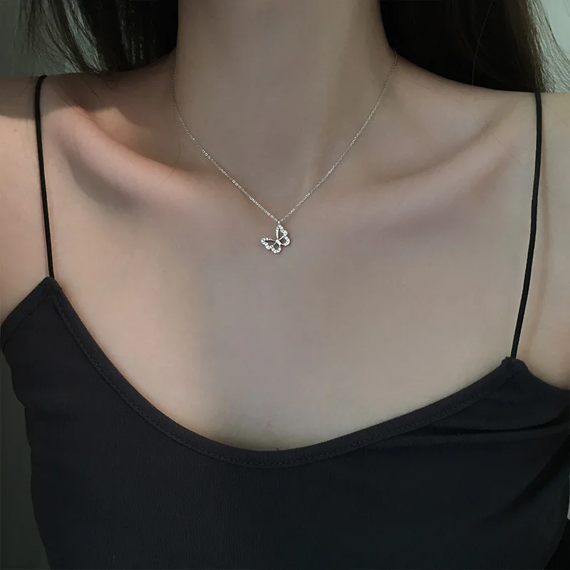 Серебряный Очаровательный кулон-бабочка с цветным цирконием чокер корейское