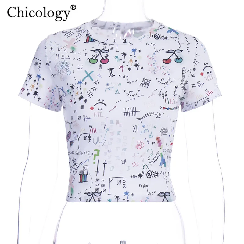 Женская уличная футболка Chicology белая с принтом эстетичный укороченный Топ для