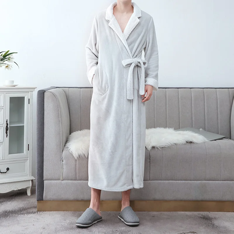 

Flannel Lace Up Solid Couple Long Robes Pajamas Pocket Warm Couples Bathrobe Pajama 2021 Autumn Winter Fashion Ladies Sleepwear