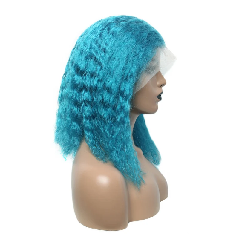 13x4 Blue Wig Блондинка Цветной 13x6 вьющиеся Синтетические волосы на кружеве парик 613 полный темно-синего цвета с короткими боб парики из натуральных волос бразильский парик 150% волосы Remy - Цвет: 13x4 Blue Wig