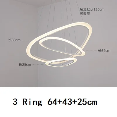 3 Ring 64 43 25cm Современный светодиодный подвесной светильник кольца Круглый потолочный светодиодный светильник подвесной светильник для гостиной подвесной светильник кухонная люстра c плафонами - Цвет корпуса: 3 Ring 64 43 25cm