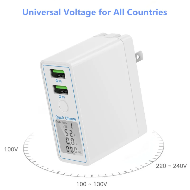 Светодиодный дисплей Dual USB Quick QC 3 0 зарядное устройство дорожный адаптер для