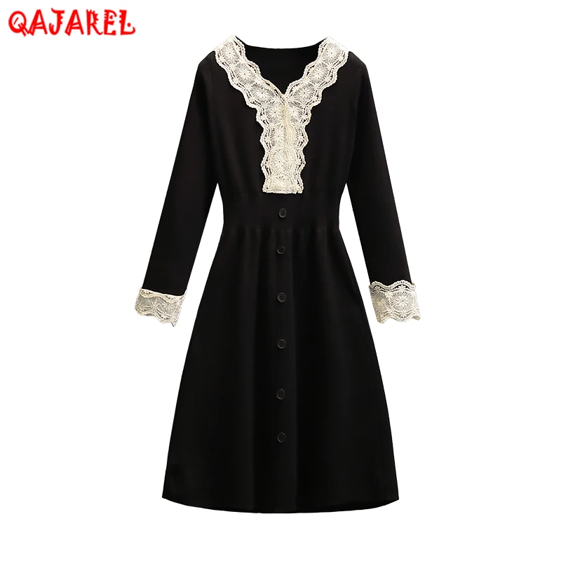 

Осенне-зимнее красное трикотажное Хлопковое платье миди, женское черное корейское винтажное Повседневное платье в стиле Хепберн, элегантн...