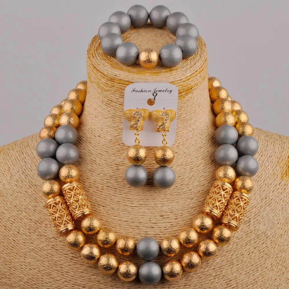 

Romantic Wedding Bead Nigerian Bride Wedding Dress Accessories Gray Glass Pearl Necklace African Wedding Jewelry Set SH-145