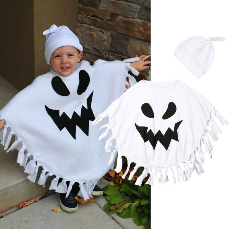 Baby Girls Boys Clothes Toddler Kids 3D Vivid Halloween Ghost Cosplay E.T. Same Cloak Tassel Cloak+Hat Outfit 2019 Newest | Детская
