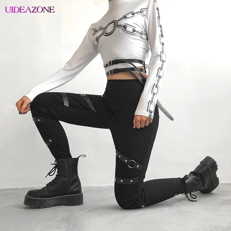 UIDEAZONE готические черные обтягивающие брюки с высокой талией женские в стиле панк