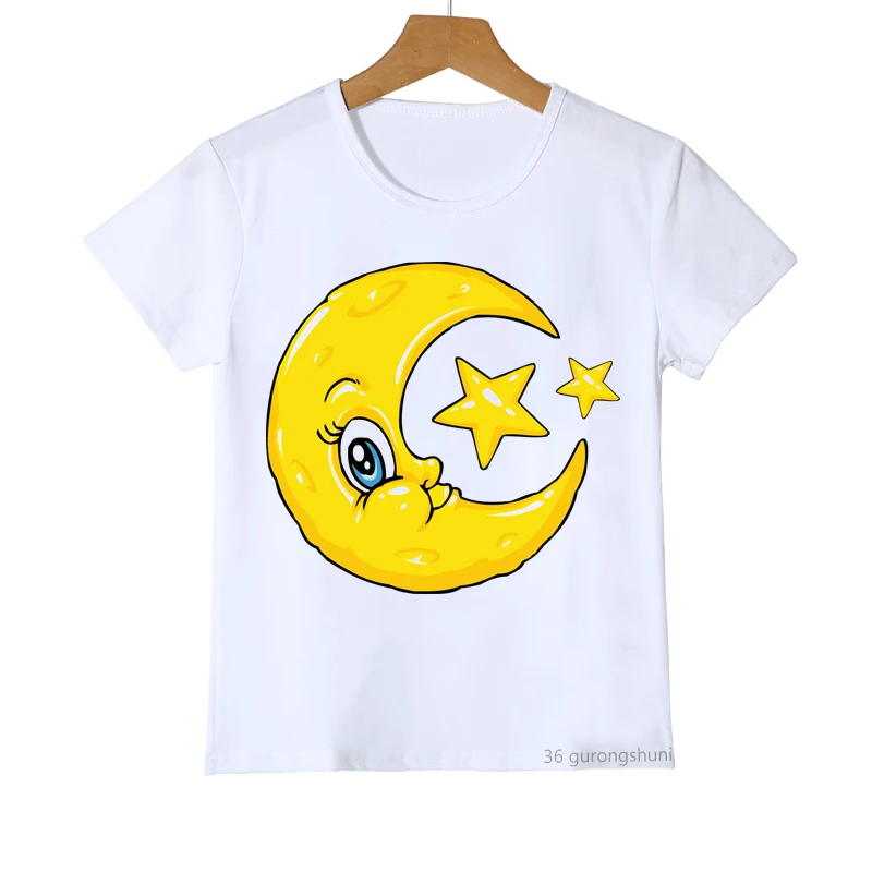

new summer style boys t shirt funny moon and stars graphic print toddler baby tshirt summer kawaii girls t-shirt camisole tops