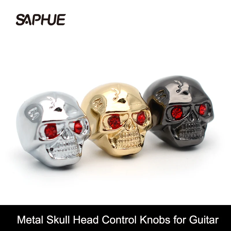 

4PC Shining Metal Skull Head Control Knobs for Electric Guitar Pots Tone Volume Control Knobs/Buttons Black/Chrome/Gold
