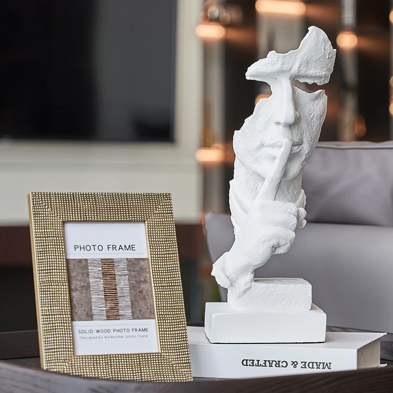 

Modern Creative Silence Is Gold Sculpture Crafts Decorations Home Living Room Wine CabinetOffice Desk Face Statue Ornaments