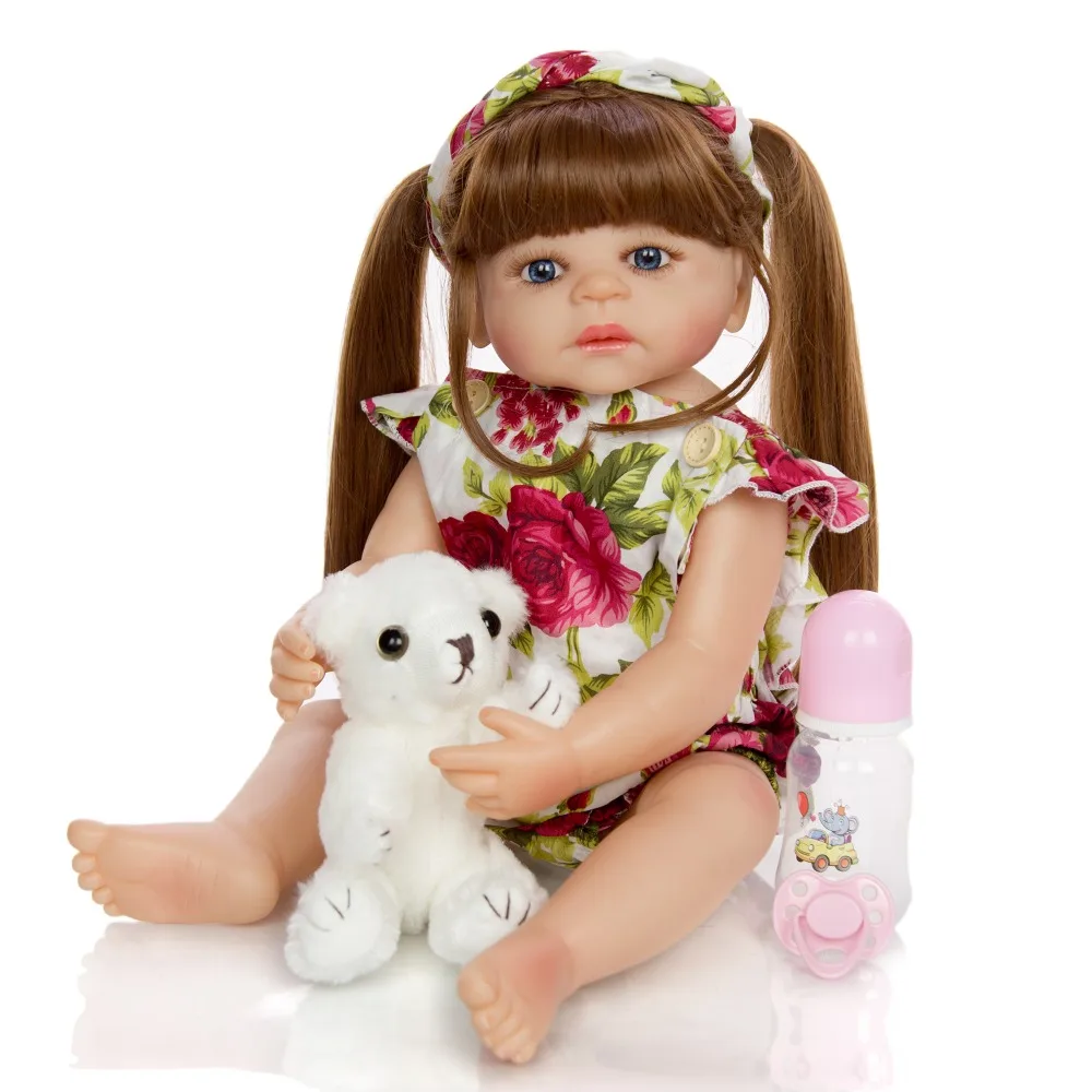 

Bebe reborn menina lol 22inch 55cm full silicone vinyl body girl reborn baby toddler bonecas for child gift toys