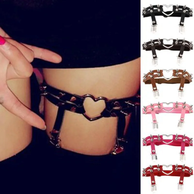 

Fashion Women studded heart leather Garters thigh high harness girls elastic leg chain girl spike rivet metal punk goth gothic J