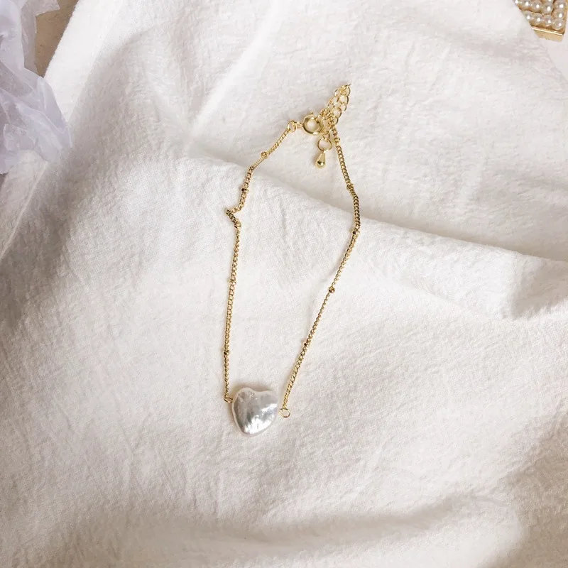 Женский браслет в форме сердца SRCOI золотистый с пресноводным жемчугом вечерние