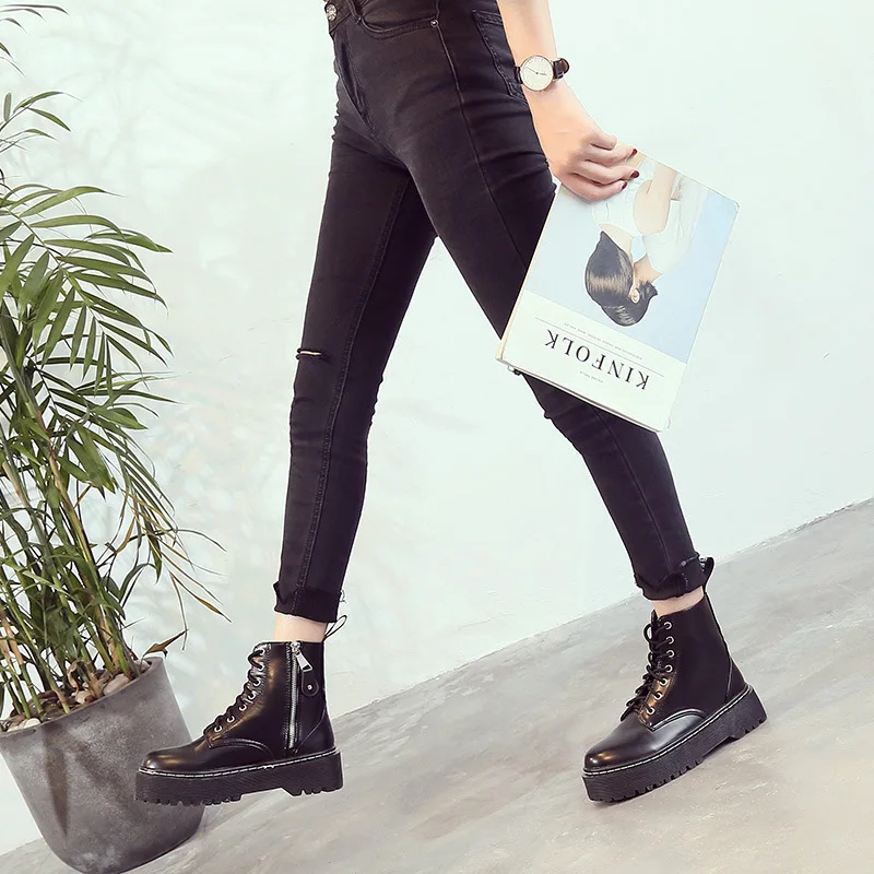 

Womens Ankle Boots Black Medium Heel Lace Up Bottes Sexy