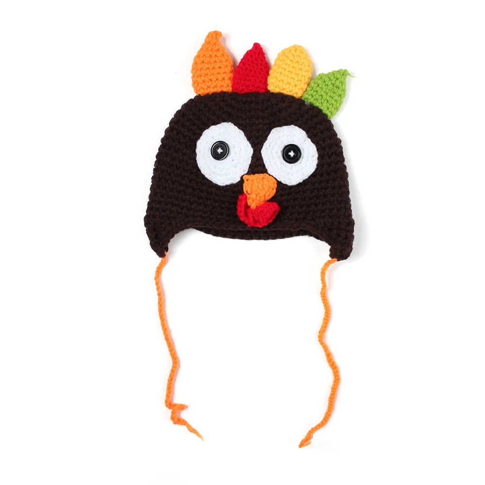 

Thanksgiving Hat Photography Props Crochet Handmade Turkey Knitted Beanie With Braids Cute Pigtail Warm Children Gift Infant Cap