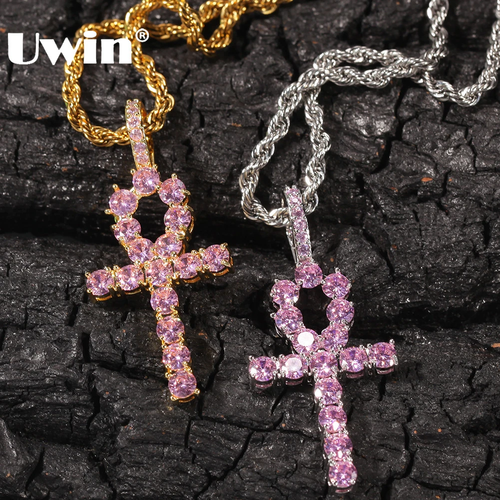 Женский кулон с крестиком UWIN ожерелье золотистого/серебристого цвета розовым
