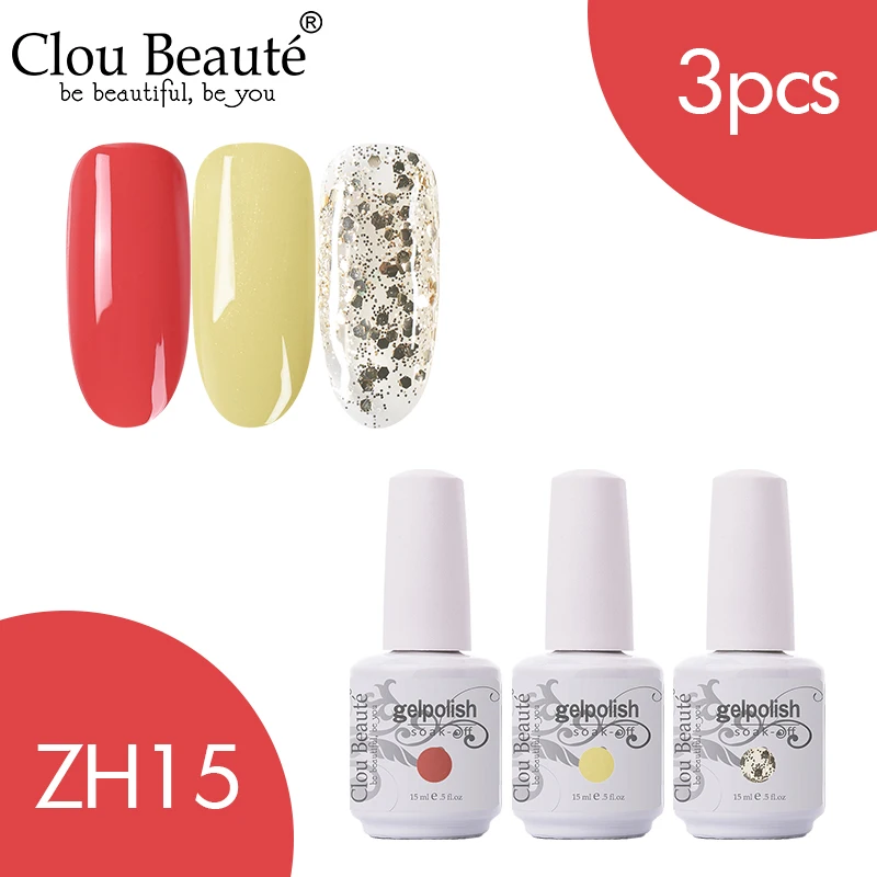 ZH15 Clou Beaute 3 шт. 15 мл Гель-лак набор УФ светодиодный лак для ногтей для маникюра УФ-гель для ногтей Топ УФ светодиодный гель для ногтей Гибридный гель для ногтей - Цвет: ZH15