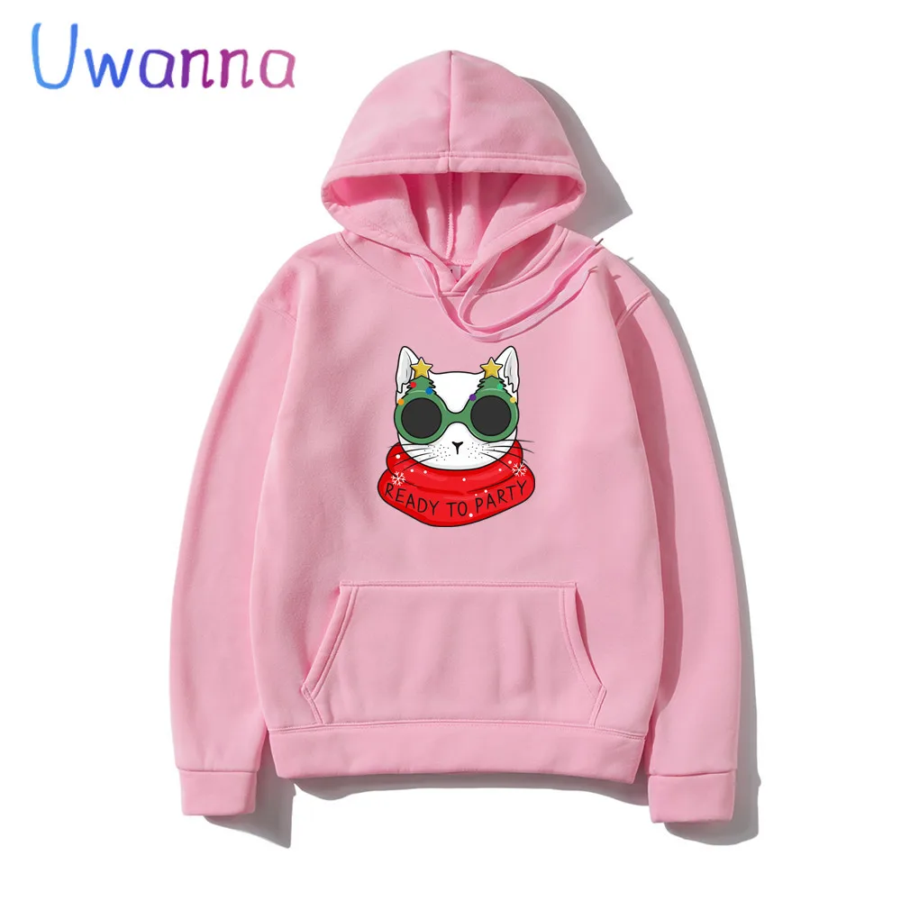 Christmas Cat Oversized Women Hoodies Long Sleeve Kawaii Women Clothing Sweetshirts Cute Cartoon Casual Hoodie Dropshipping