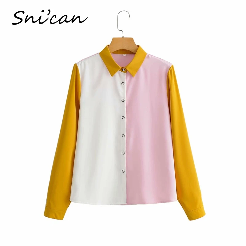 

Snican Macarone Patchwork Summer Blouses And Shirts For Ladies Fashion Sobrecamisa Mujer Chemisier Casual Oversize Chic Tops New