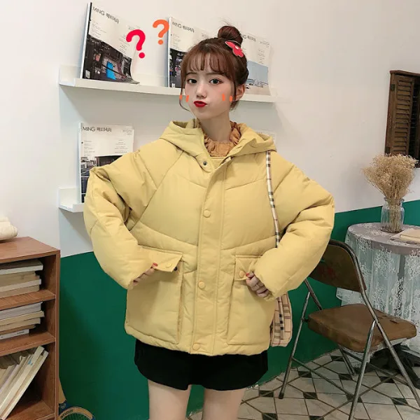 Женское хлопковое пальто 2019 зимнее однотонное короткое пуховое шикарное с