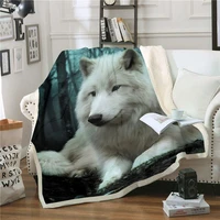 new wolf blanket men 3d cartoon sherpa blanket double thick velvet warm super soft flannel office nap blanket sofa bedding 013