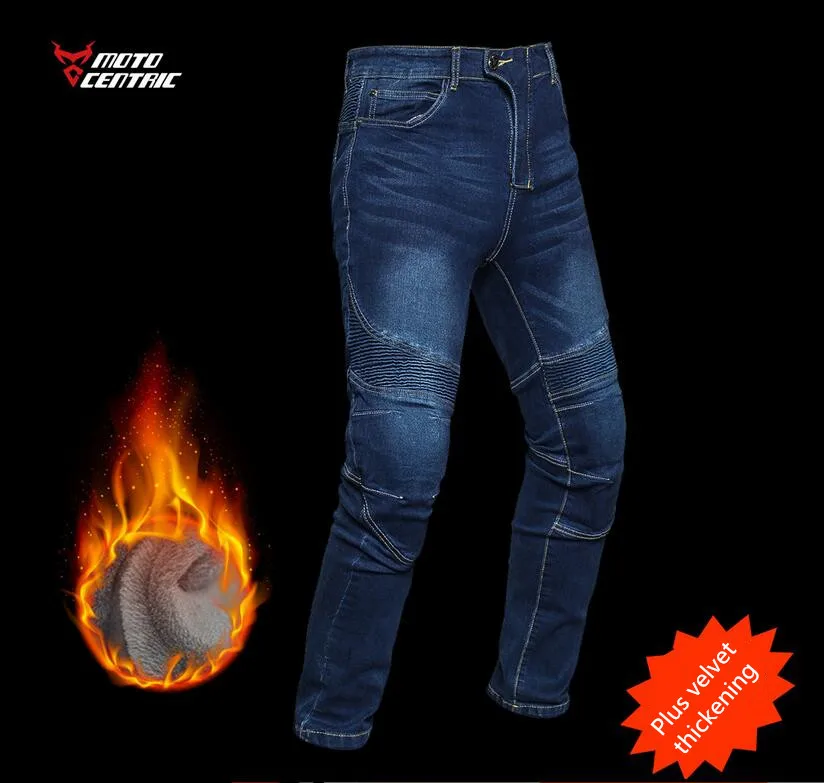 Winter cross country Motorcycle Thicken Plus velvet blue jeans Anti-fall Keep warm Stretch pants Men/Women pants+4 protection MC |