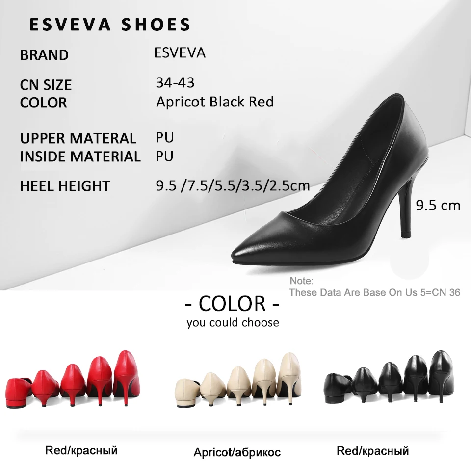 Женские узкие туфли лодочки ESVEVA из искусственной кожи с острым носком на тонком