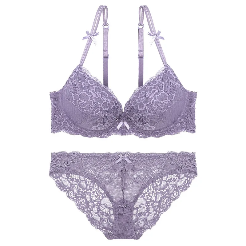 

New Sexy Lingrie Suit Deep V Gathers Thin Under Thick Mold Cup Women's Underwear Delicate Lace Comfortable Breathe Freely Bra
