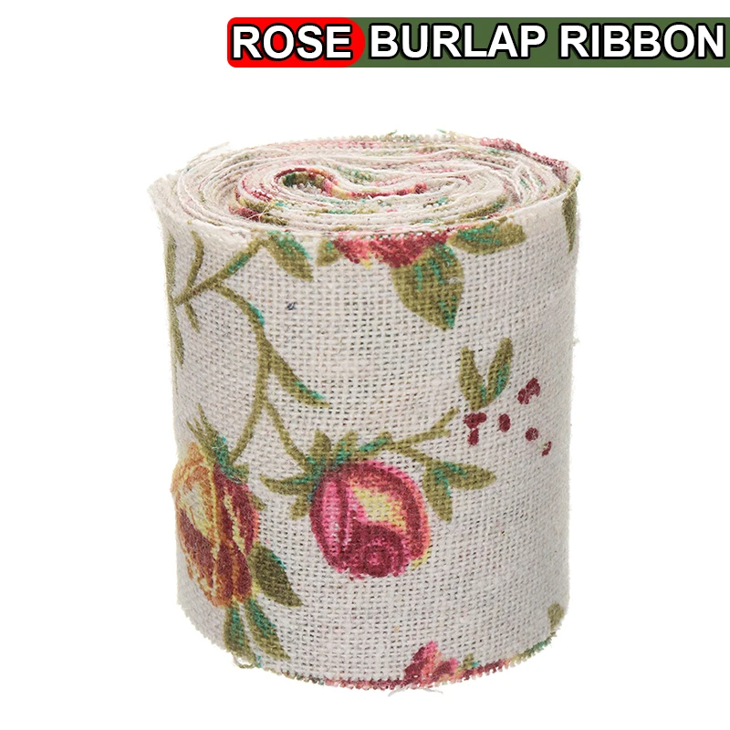 Винтажная лента из мешковины с розовым цветочным принтом 300 см 1 шт. Свадебные