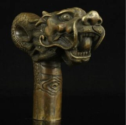 

1115+++PURE COPPER BRASS GRANDPA GOOD LUCKY CHINA OLD HANDWORK CARVING BRONZE DRAGON STATUE CANE HEAD WALKING STICK