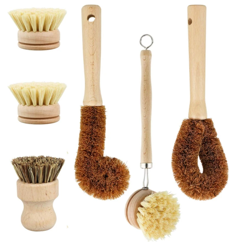 

6/9 шт. овощей и Кухня блюдо щетка для очистки сизальских канатов FIiber Чистящая Щетка с деревянной ручкой на растительной основе набор чистящи...