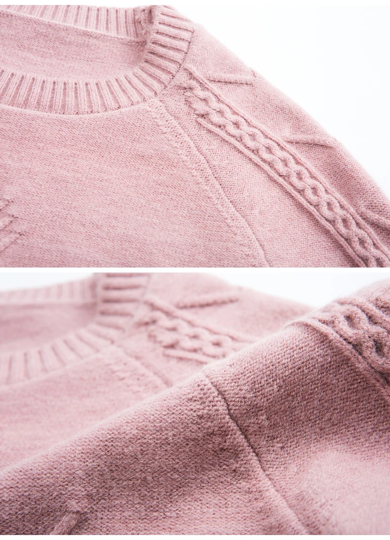 Soft Cozy Cashmere Cotton Blend Embossing Pullover Sweater Autumn Winter Women Clothes Basic Jumper Pull Femme Pink Sweater