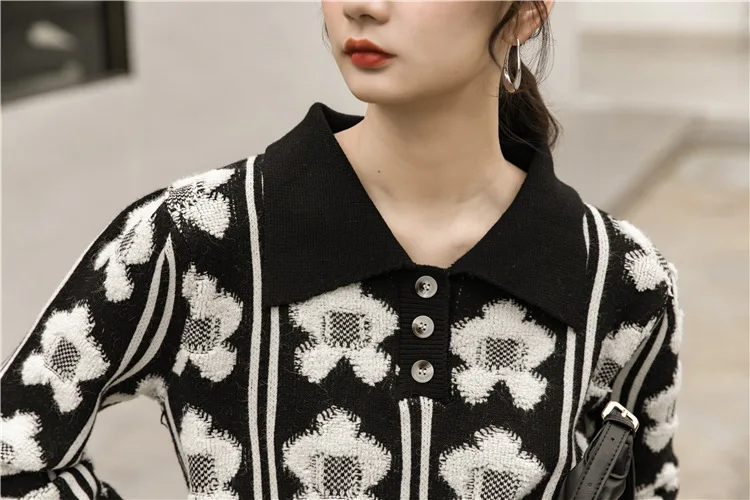 

Vintage new 2021 Geometric Pattern Short Knitted Sweater cute chic Outerwear Chaqueta
